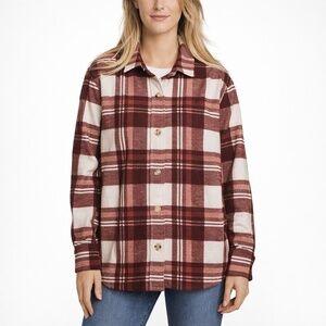 Eddie Bauer Women's XL Microfleece Shirt Brown Plaid a1823